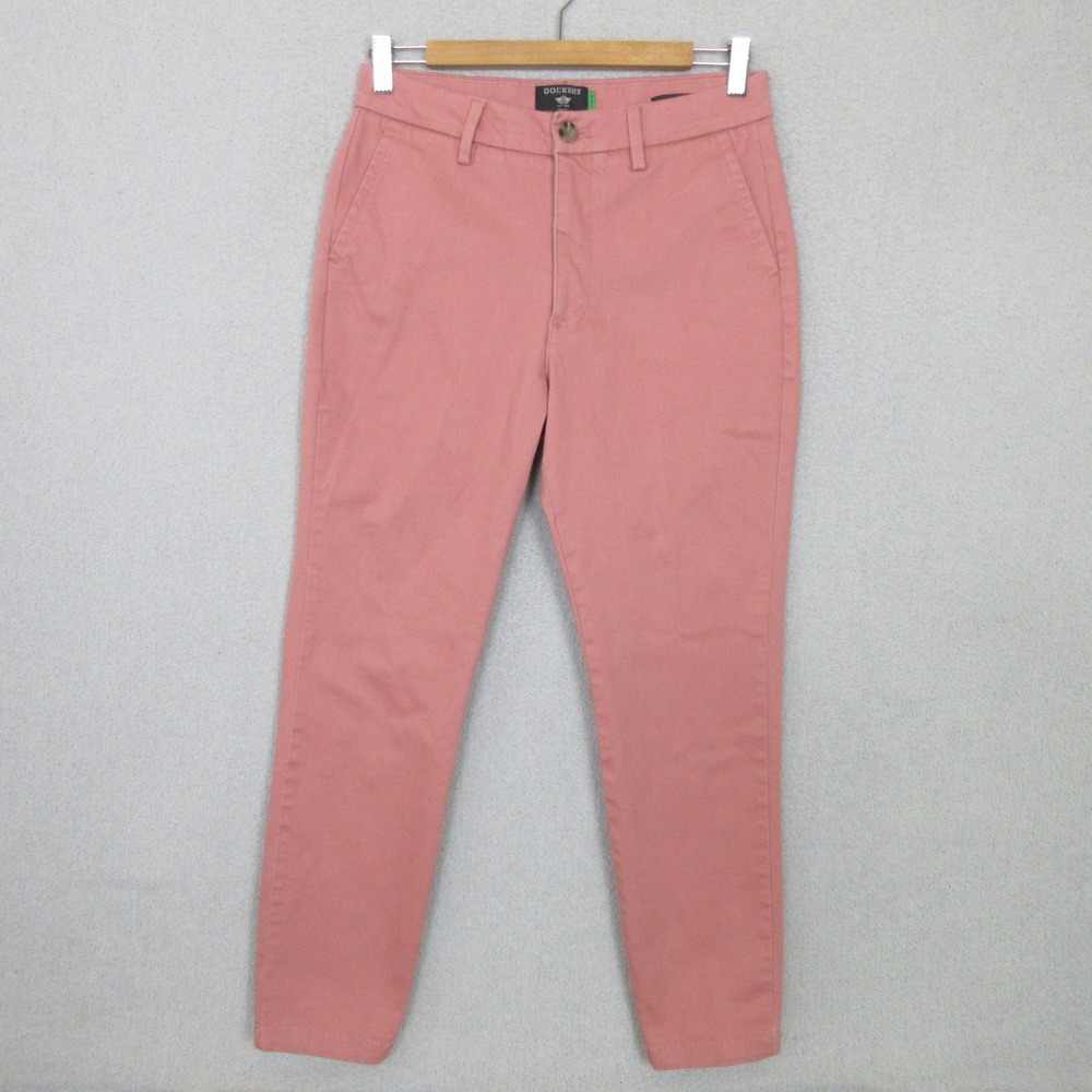 Dockers Skinny Chino Pants Womens 29 Pink Stretch Mid Rise WaterLess Casual